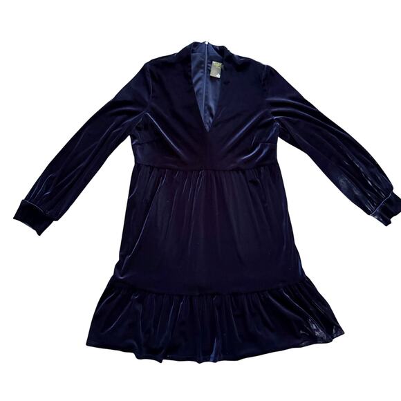 Taylor Petite Velvet Dress Women's Sz 12P Midnight Blue Long sleeve Witchy Boho - Picture 1 of 15